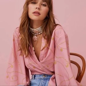 Finders Keepers Long Sleeve Pink Wrap Top size 4 Flowy Cropped wrap top